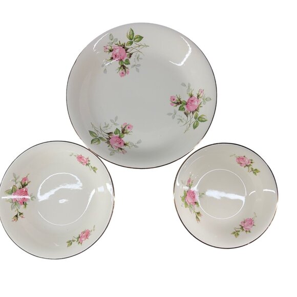 Vintage Royal Wilton Rose Porcelain Dinnerware Set / 3 Bowls with 22K Gold Trim - Picture 1 of 9
